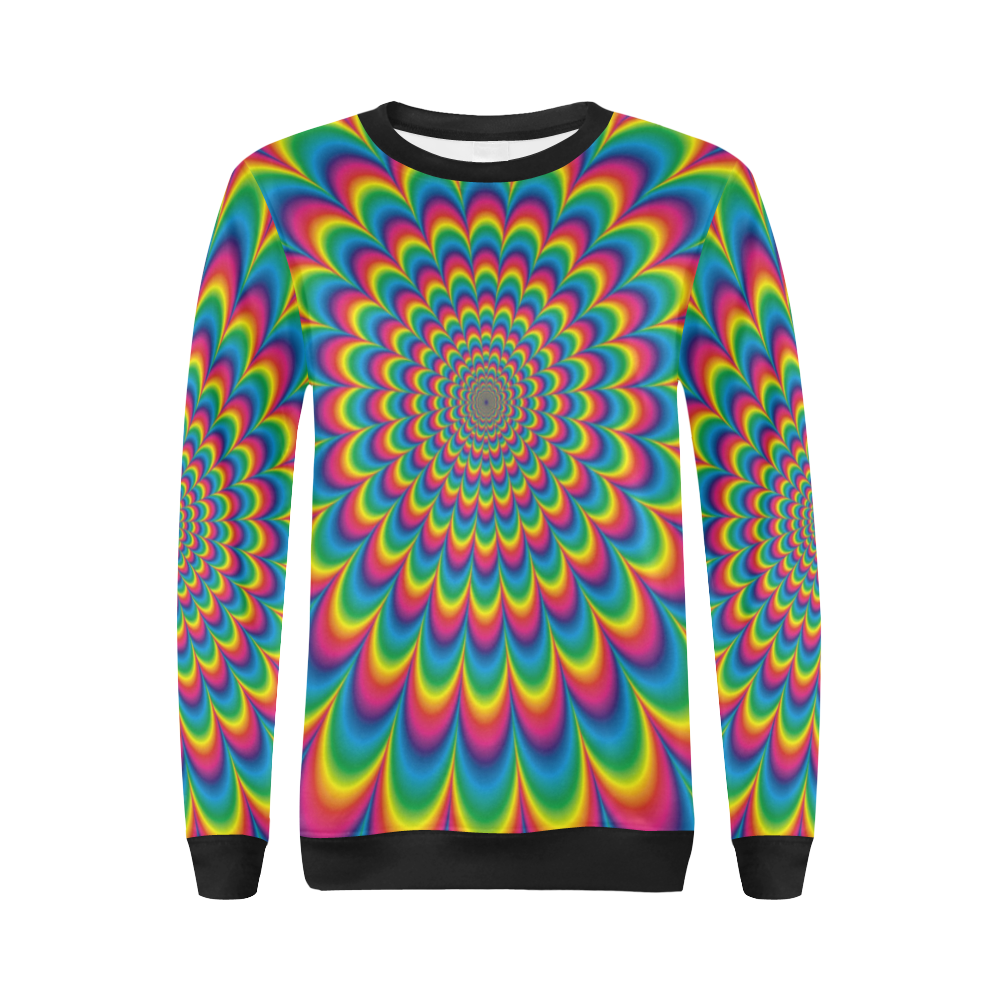 Crazy Psychedelic Flower Power Hippie Mandala All Over Print Crewneck Sweatshirt for Women (Model H18)
