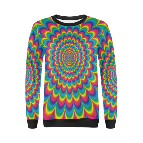 Crazy Psychedelic Flower Power Hippie Mandala All Over Print Crewneck Sweatshirt for Women (Model H18)