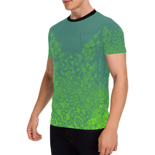 Viridian Wildflower Print by Aleta Men's All Over Print T-Shirt with Chest Pocket (Model T56)