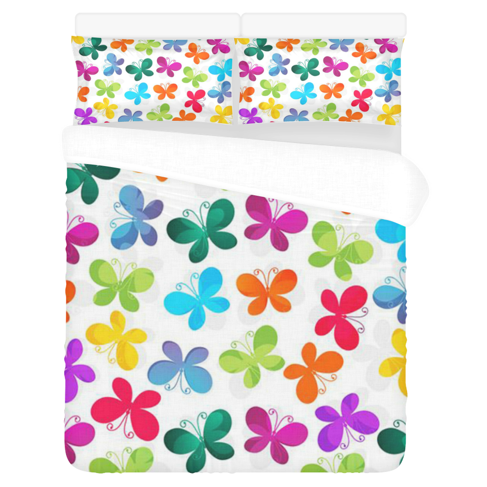 Colorful Butterflies and Flowers V10 3-Piece Bedding Set