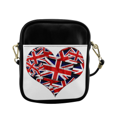 Union Jack British UK Flag Heart White Sling Bag (Model 1627)