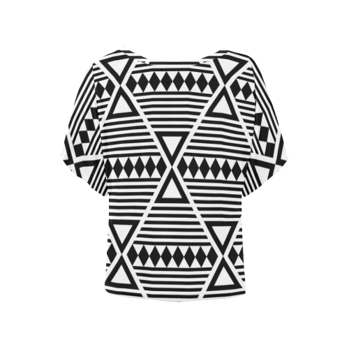 Black Aztec Tribal Women's Batwing-Sleeved Blouse T shirt (Model T44)