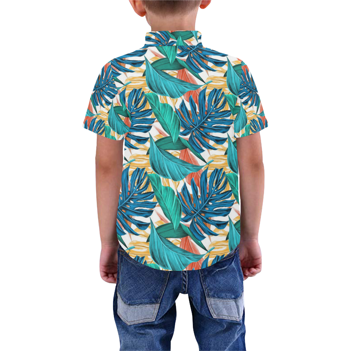 Tropical Jungle Leaves Boys' All Over Print Short Sleeve Shirt (Model T59)