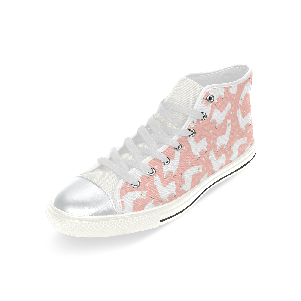 Pink Llama Pattern High Top Canvas Women's Shoes/Large Size (Model 017)