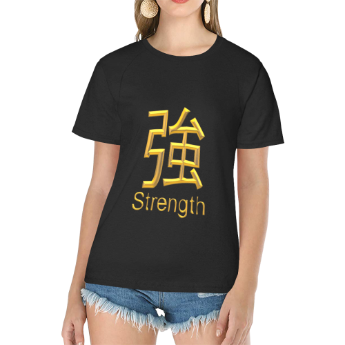 v-Golden Asian Symbol for Strength Women's Raglan T-Shirt/Front Printing (Model T62)
