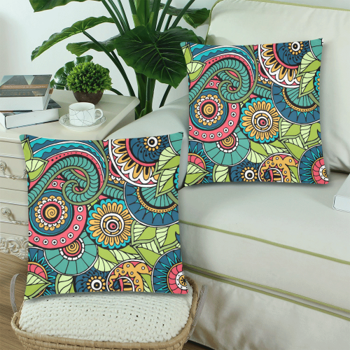 Mandala Pattern Custom Zippered Pillow Cases 18"x 18" (Twin Sides) (Set of 2)