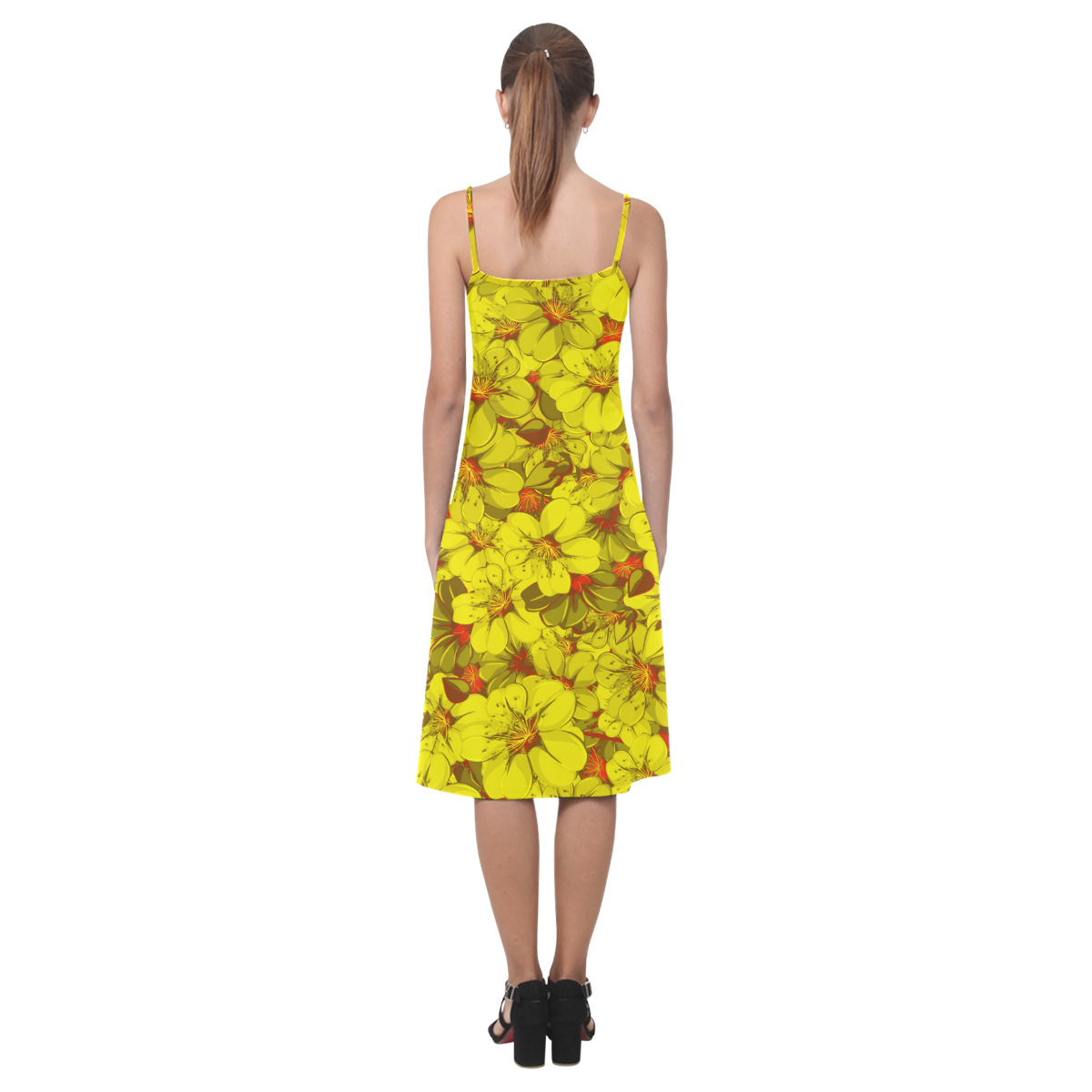 Yellow flower pattern Alcestis Slip Dress (Model D05)
