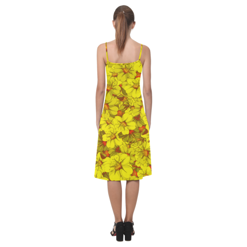 Yellow flower pattern Alcestis Slip Dress (Model D05)