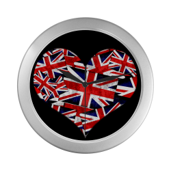 Union Jack British UK Flag Heart Black Silver Color Wall Clock