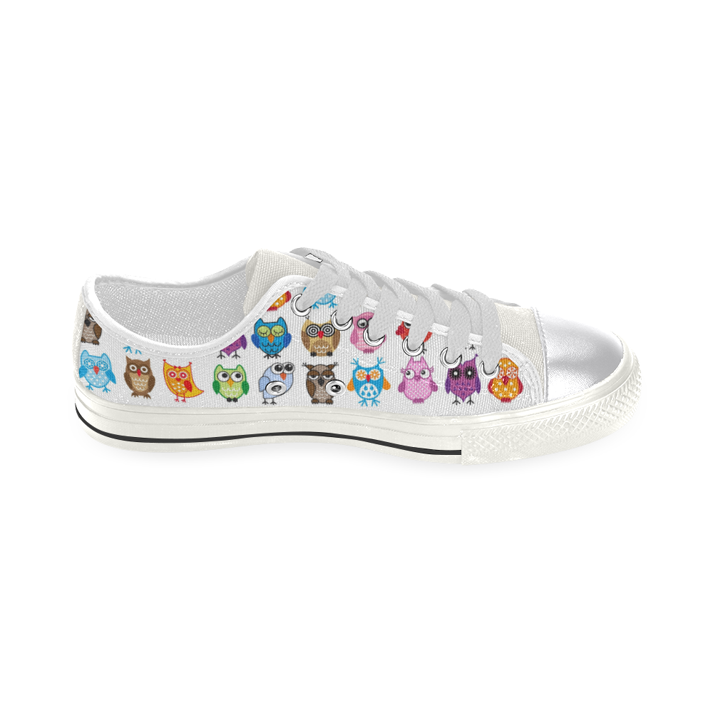 Colorful Owls White WB Women's Classic Canvas Shoes (Model 018)