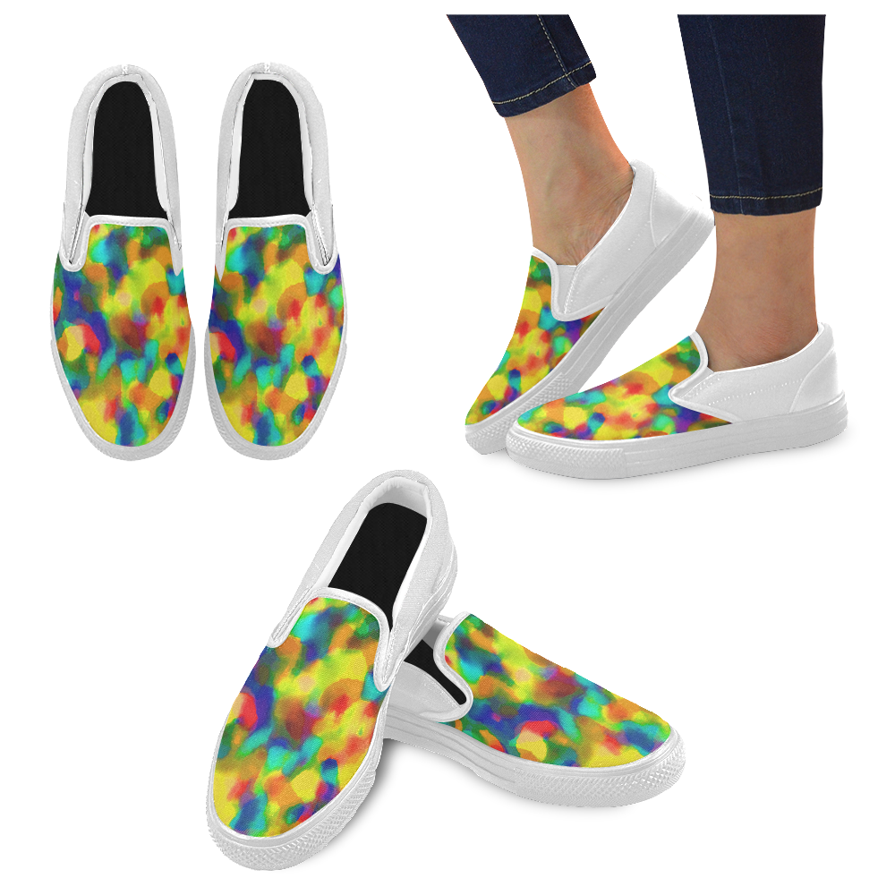 Colorful watercolors texture Men's Unusual Slip-on Canvas Shoes (Model 019)