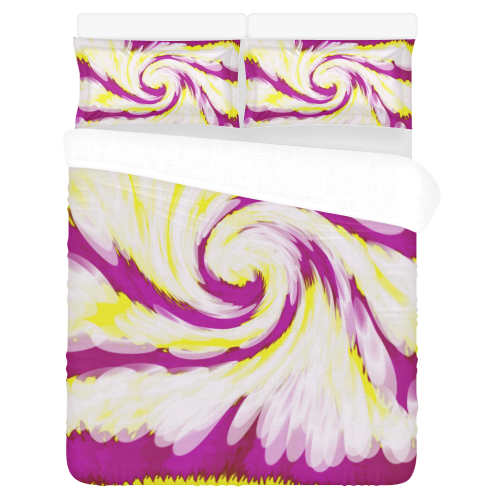 Pink Yellow Tie Dye Swirl Abstract 3-Piece Bedding Set