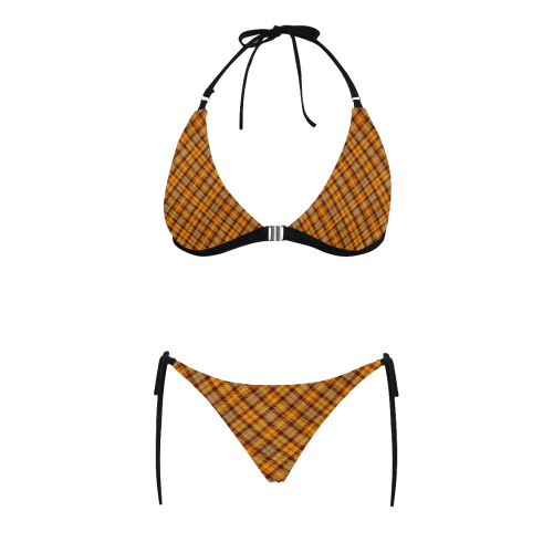 Plaid patterns Buckle Front Halter Bikini Swimsuit (Model S08)