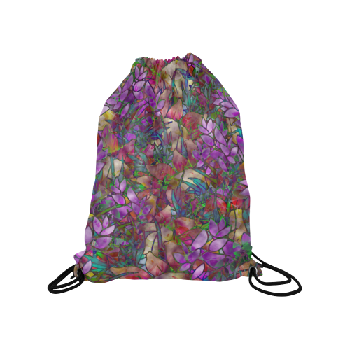 Floral Abstract Stained Glass G175 Medium Drawstring Bag Model 1604 (Twin Sides) 13.8"(W) * 18.1"(H)