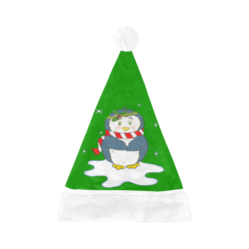Adorable Christmas Penguin Green/White Santa Hat