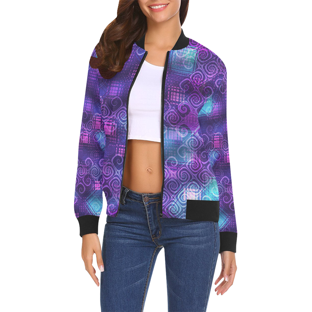 Distressed Punk Spirals and Patches All Over Print Bomber Jacket for Women (Model H19)
