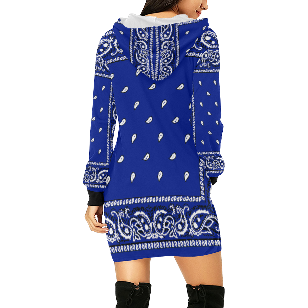 KERCHIEF PATTERN BLUE All Over Print Hoodie Mini Dress (Model H27)