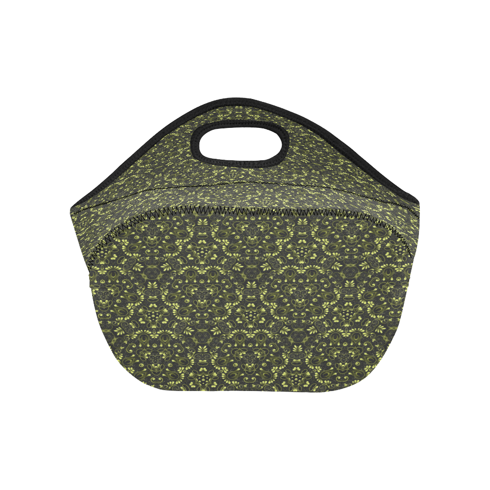 Green vintage pattern on a black background Neoprene Lunch Bag/Small (Model 1669)