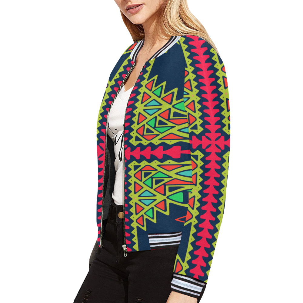 Distorted shapes on a blue background All Over Print Bomber Jacket for Women (Model H21)