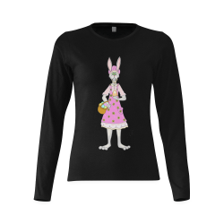 Easter Mom Bunny Black Sunny Women's T-shirt (long-sleeve) (Model T07)