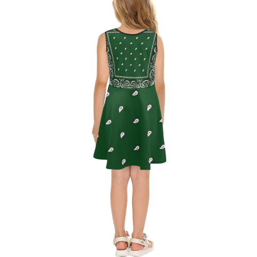 KERCHIEF PATTERN GREEN Girls' Sleeveless Sundress (Model D56)