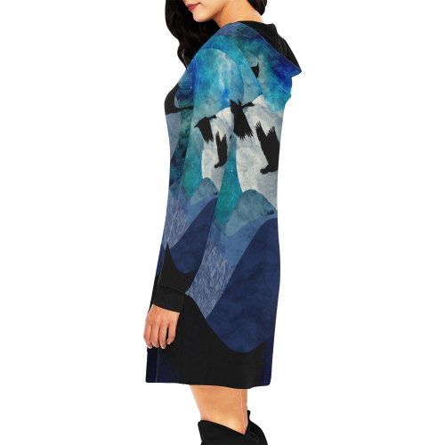 Night In The Mountains All Over Print Hoodie Mini Dress (Model H27)