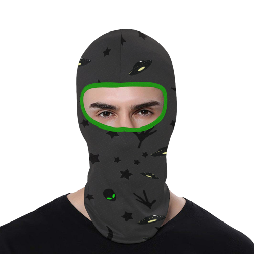 Alien Flying Saucers Stars Pattern on Charcoal/Green Trim All Over Print Balaclava