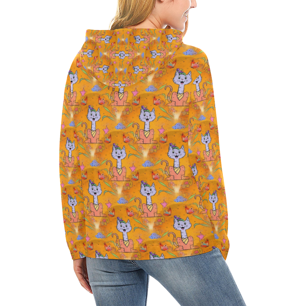 Cat Popart Fun by Nico Bielow All Over Print Hoodie for Women (USA Size) (Model H13)