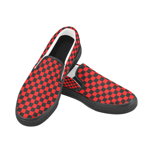 Checkerboard Black and Red Slip-on Canvas Shoes for Men/Large Size (Model 019)