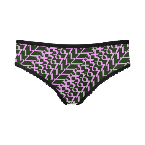 NUMBERS Collection 1234567 Grape/Black Women's All Over Print Girl Briefs (Model L14)