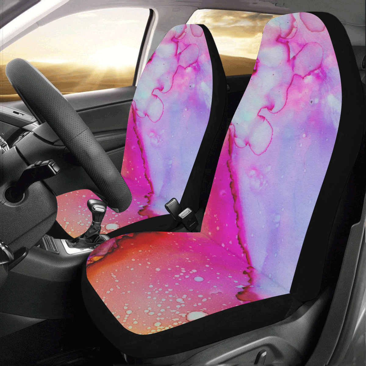 Red purple green ink Car Seat Covers (Set of 2)