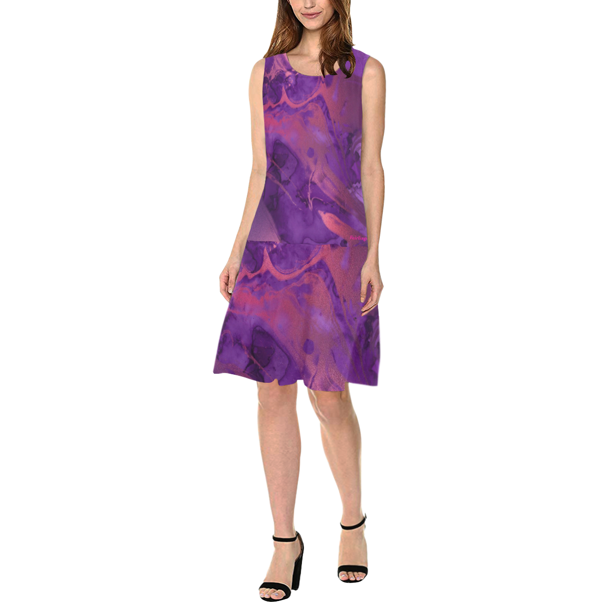 FD's Purple Marble Collection- Women's Purple Marble Sleeveless Shift Dress 53086 Sleeveless Splicing Shift Dress(Model D17)
