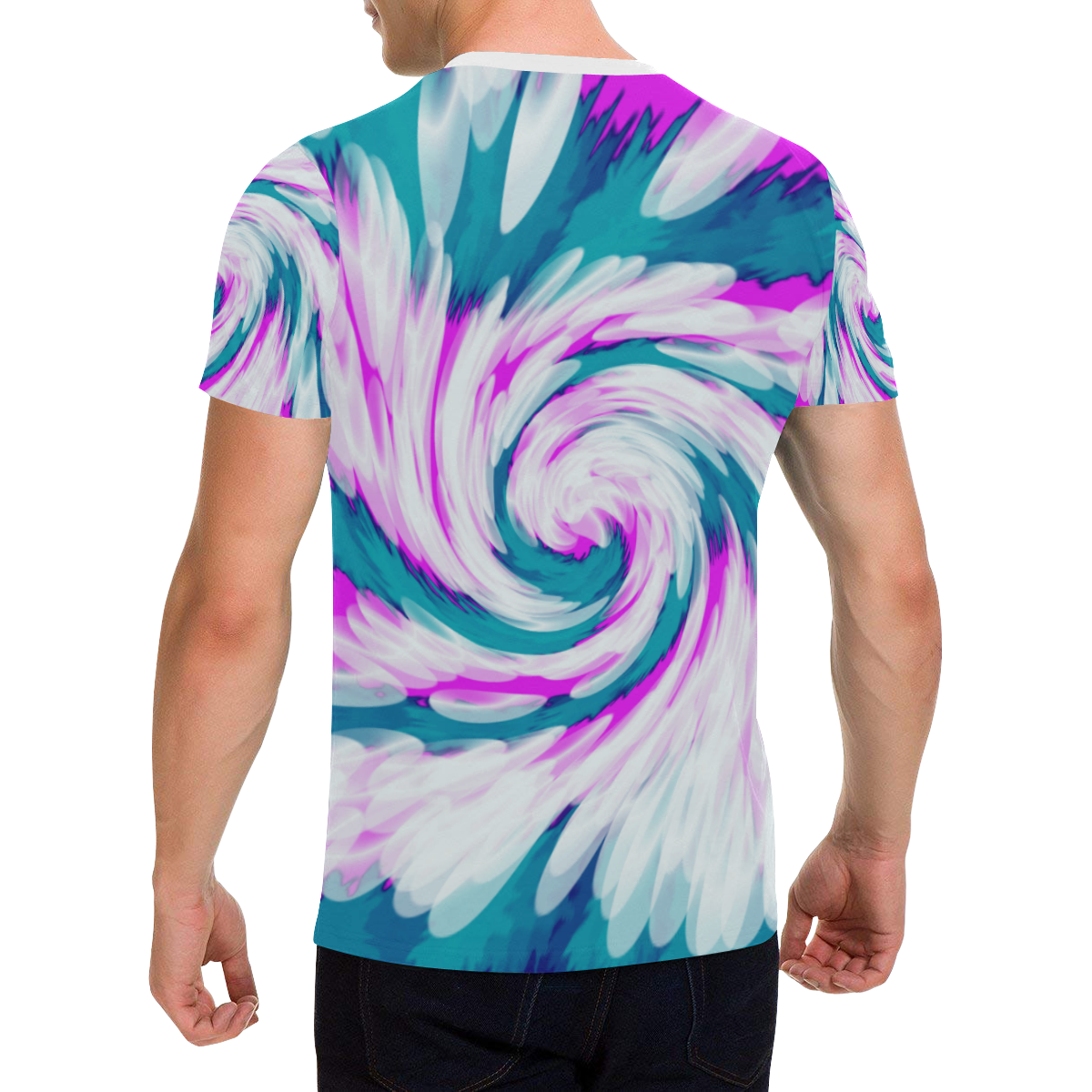 Turquoise Pink Tie Dye Swirl Abstract Men's All Over Print T-Shirt with Chest Pocket (Model T56)