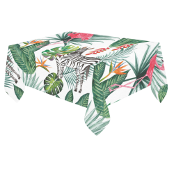 Awesome Flamingo And Zebra Cotton Linen Tablecloth 60"x 84"