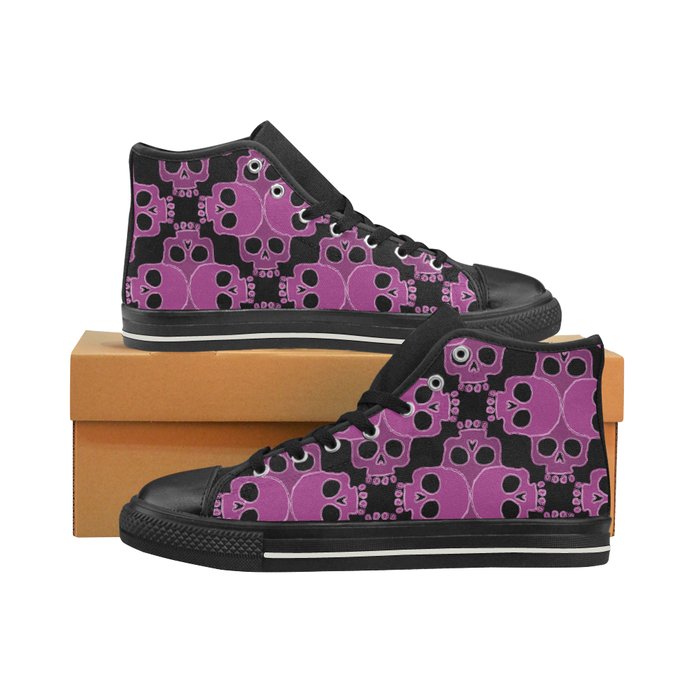 skull Jigsaw Pink High Top Canvas Women's Shoes/Large Size (Model 017)