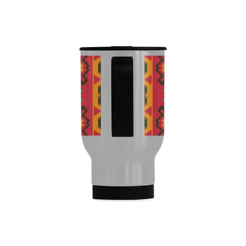 Tribal shapes in retro colors (2) Travel Mug (Silver) (14 Oz)