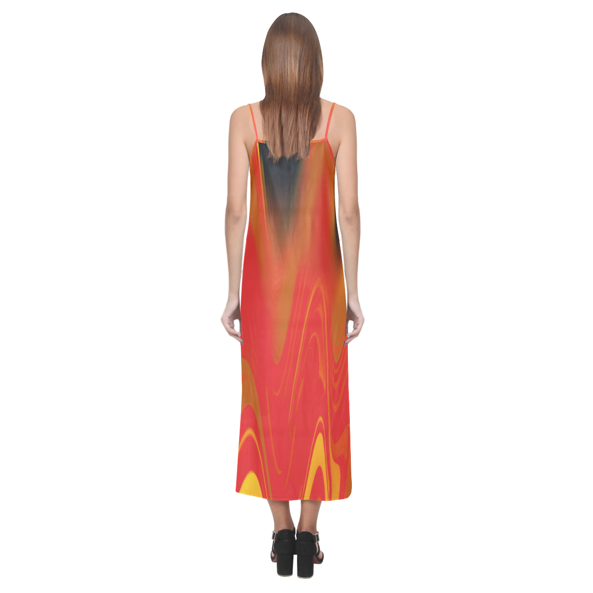 Flames V-Neck Open Fork Long Dress(Model D18)