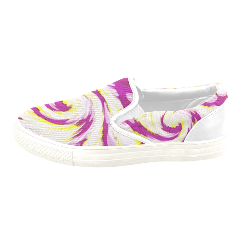 Pink Yellow Tie Dye Swirl Abstract Slip-on Canvas Shoes for Kid (Model 019)