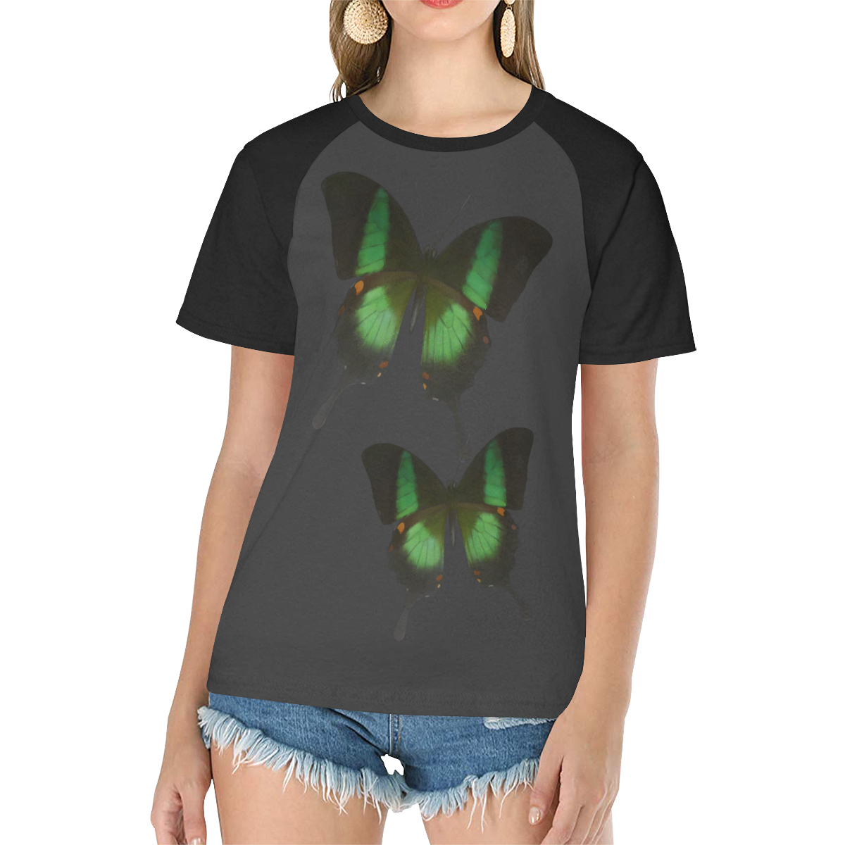 Papilio archturus butterflies painting Women's Raglan T-Shirt/Front Printing (Model T62)
