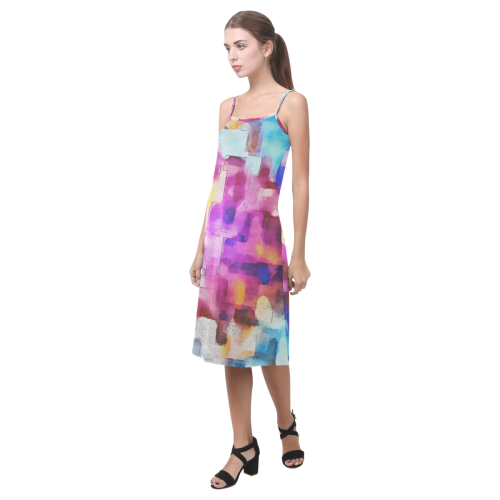 Blue pink watercolors Alcestis Slip Dress (Model D05)