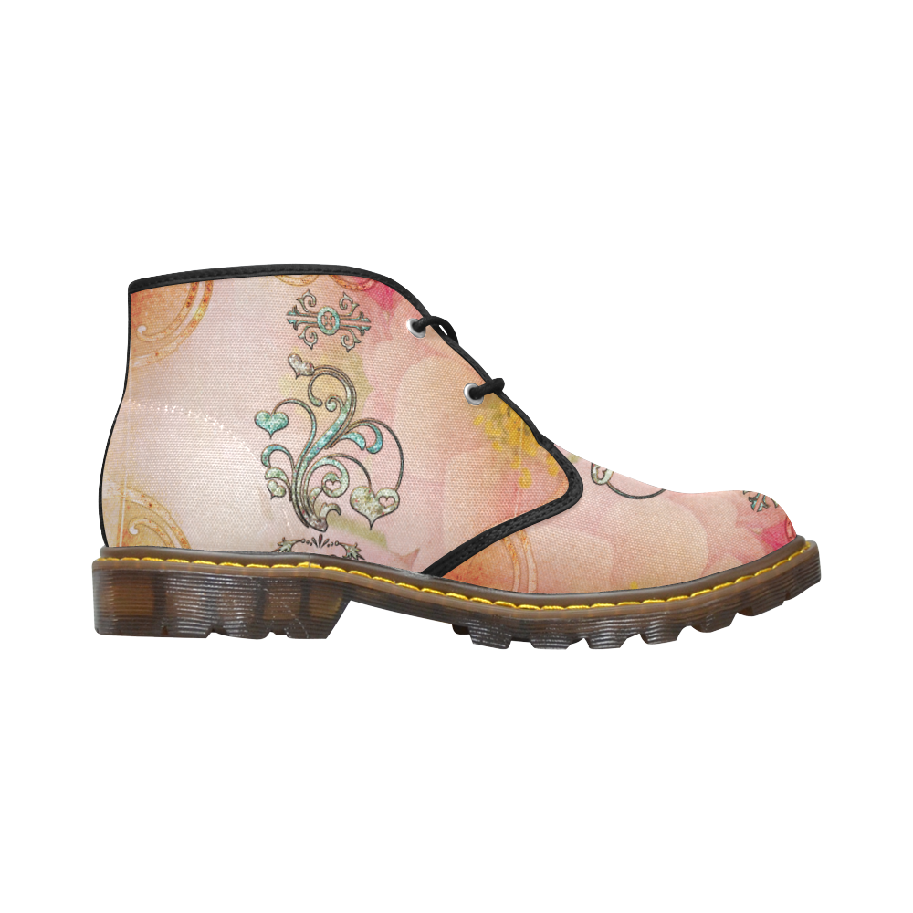 Wonderful hearts, vintage background Women's Canvas Chukka Boots (Model 2402-1)