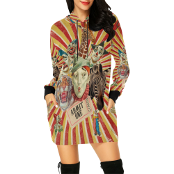 Funny Vintage Circus Clowns All Over Print Hoodie Mini Dress (Model H27)