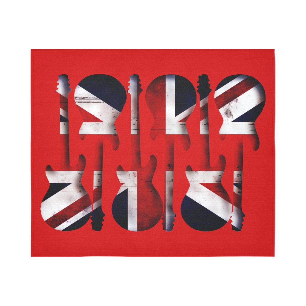 Union Jack British UK Flag Guitars Red Cotton Linen Wall Tapestry 60"x 51"