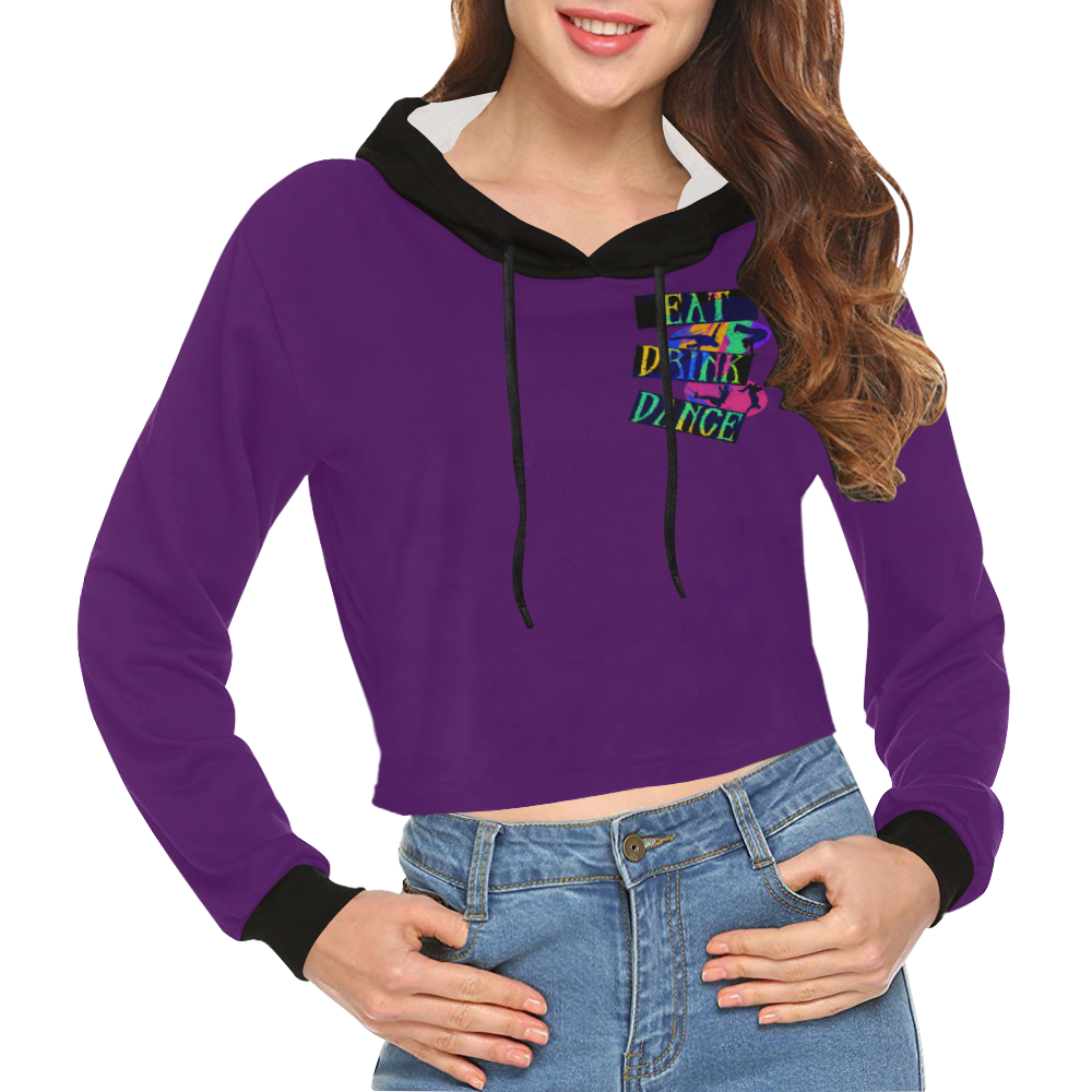 Break Dancing Colorful / Purple / Black All Over Print Crop Hoodie for Women (Model H22)