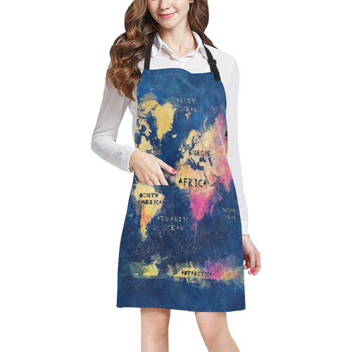 world map oceans and continents All Over Print Apron