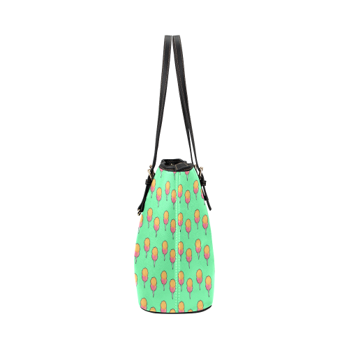 cotton candy pattern green Leather Tote Bag/Large (Model 1651)