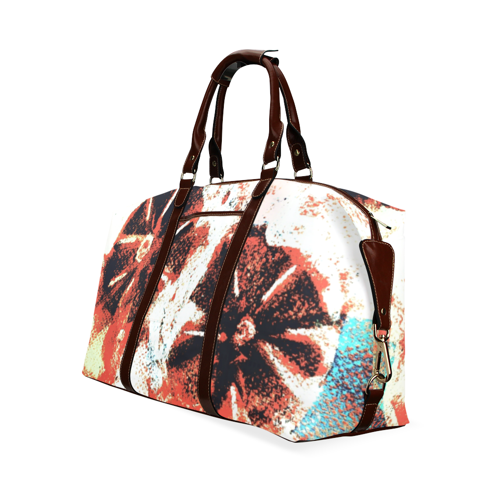 Two Black Pastel Flowers In Red Classic Travel Bag (Model 1643) Remake