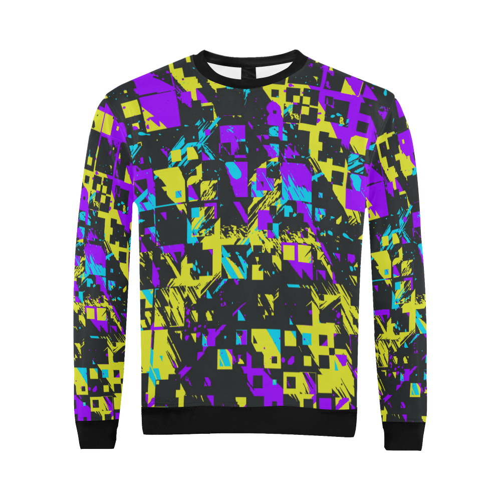 Purple yelllow squares All Over Print Crewneck Sweatshirt for Men (Model H18)