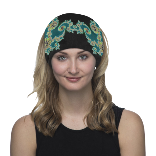 Aqua and Black  Hearts Lace Fractal Abstract Multifunctional Headwear