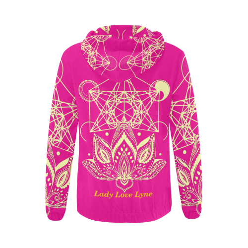 Lady Love Lotus Polo Pinky All Over Print Full Zip Hoodie for Women (Model H14)